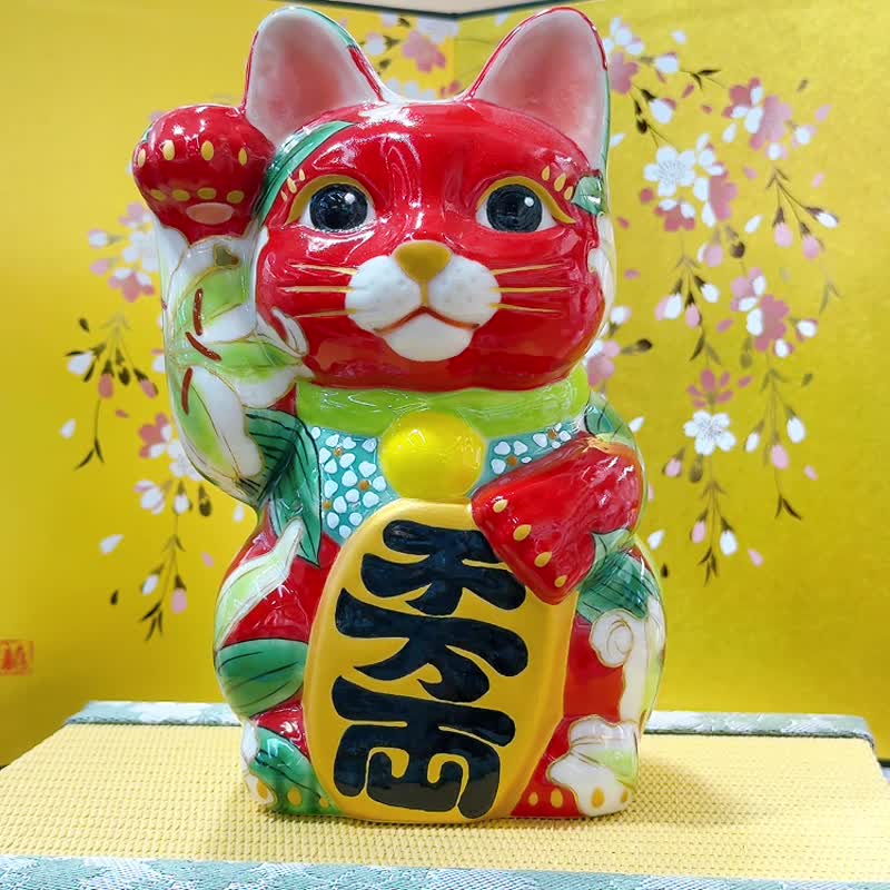 【赤华灿辉】日本清水烧招财猫 | 赤地 - 卡萨布兰 特大 - 摆饰 - 瓷 多色
