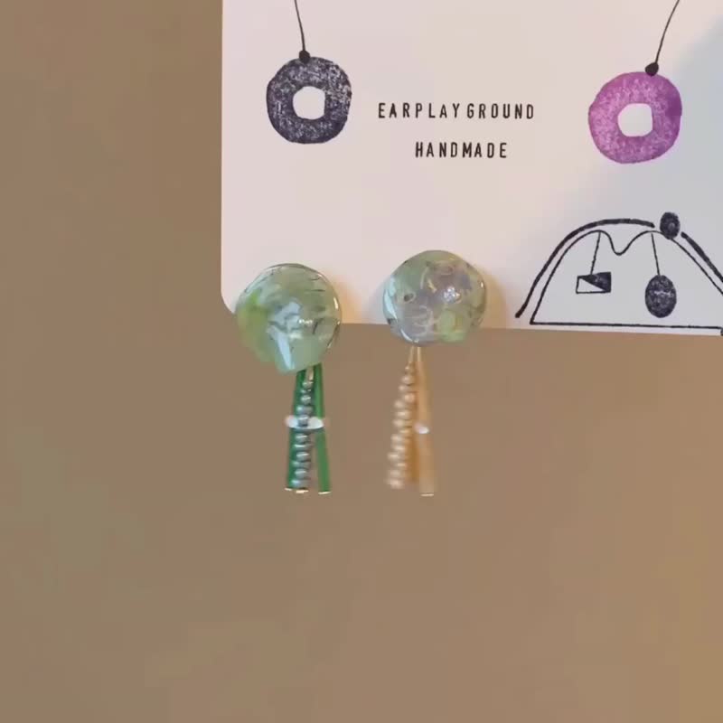 琥珀海带丝 - 耳环/耳夹 - 树脂 多色