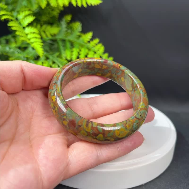 碳酸盐质玉手镯 54+MM 高瓷异象油画风玉手环 静心安神灵动非凡 - 手链/手环 - 玉石 