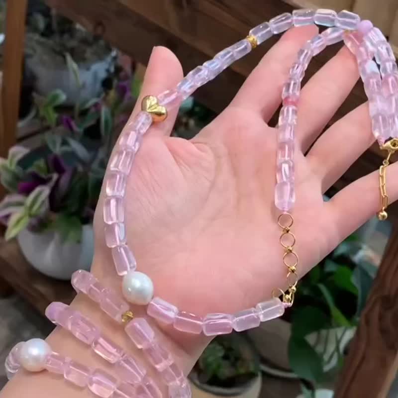 粉冰糖项链一眼心动 天然莫桑比克粉晶三圈手链项链节日礼物轻奢 - 项链 - 水晶 