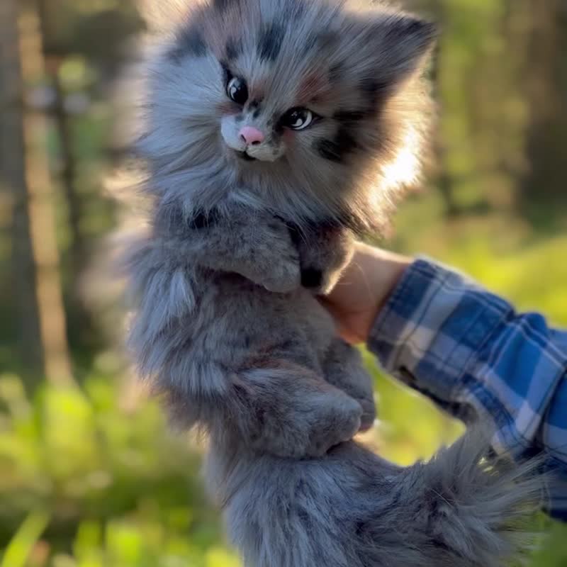 Fox Merle 逼真毛绒玩具手工收藏玩具毛绒玩具内饰 - 玩偶/公仔 - 其他材质 灰色