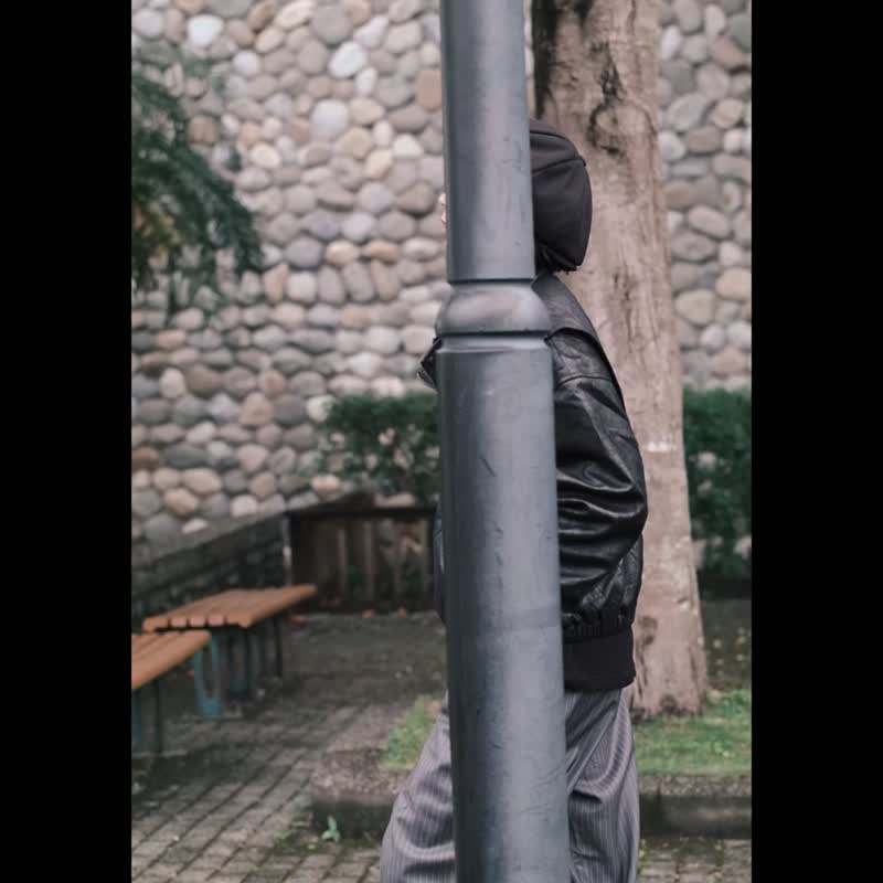 裂纹感麂皮革立领夹克 - 女装休闲/机能外套 - 其他人造纤维 灰色