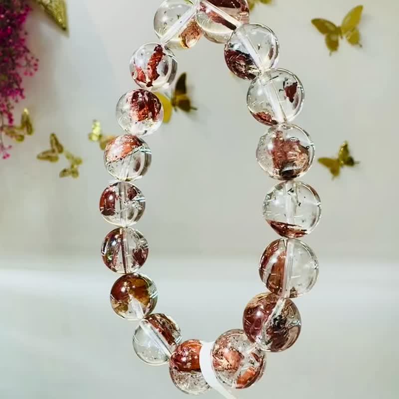 毕业级天然红泥骸骨闪灵水晶12.5mm47.54g好运稳定情绪净化洞察力 - 手链/手环 - 水晶 红色