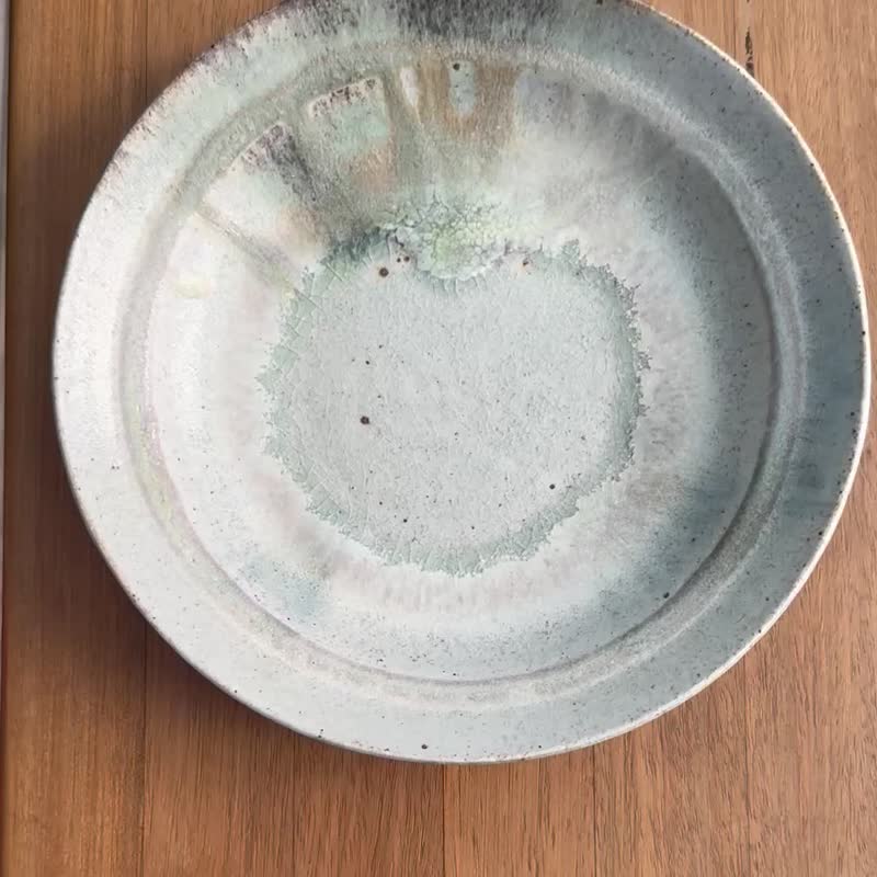 流动灰釉圆盘 - 盘子/餐盘/盘架 - 陶 白色