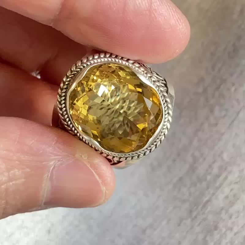 天然 黄水晶 戒指 尼泊尔 手工制 925纯银 - 戒指 - 水晶 黄色