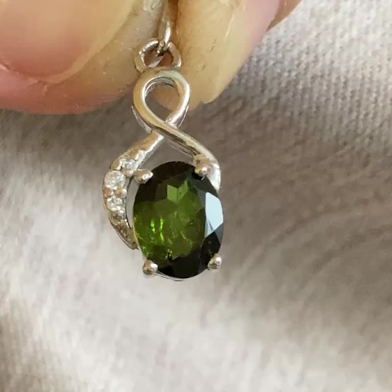 天然 绿色 碧玺 坠 项链 印度制 925纯银 - 项链 - 半宝石 绿色
