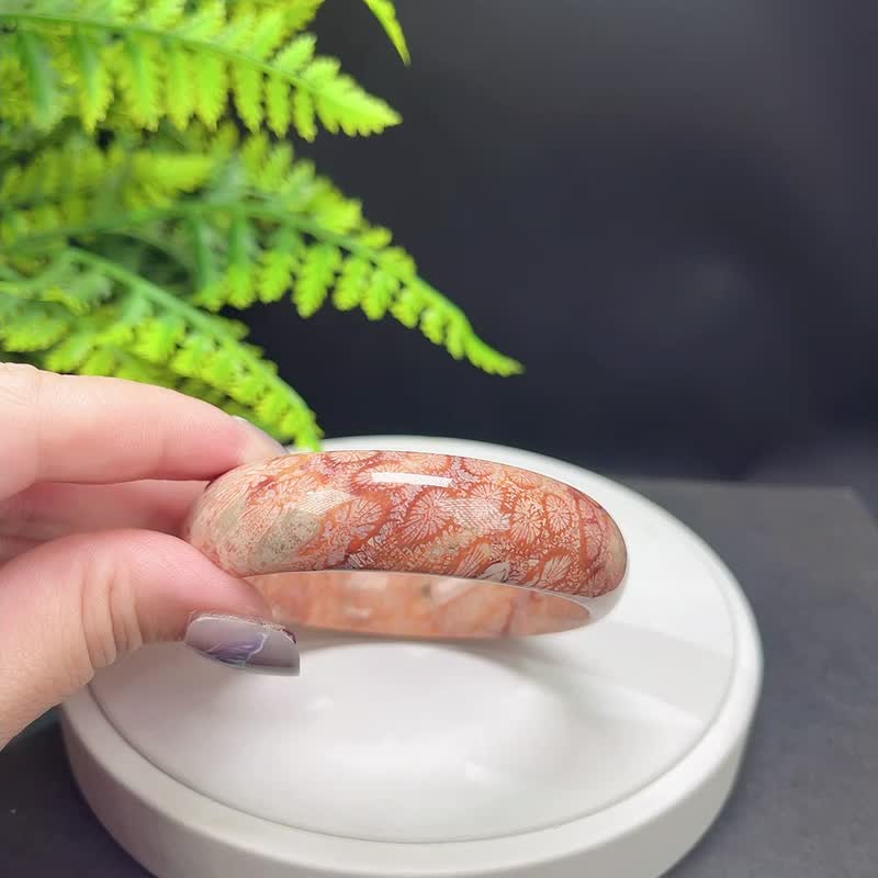 精品 珊瑚玉手镯 60MM 冰润高瓷玉化 橘色 柠檬片凤尾纹 吉祥富贵 - 手链/手环 - 半宝石 