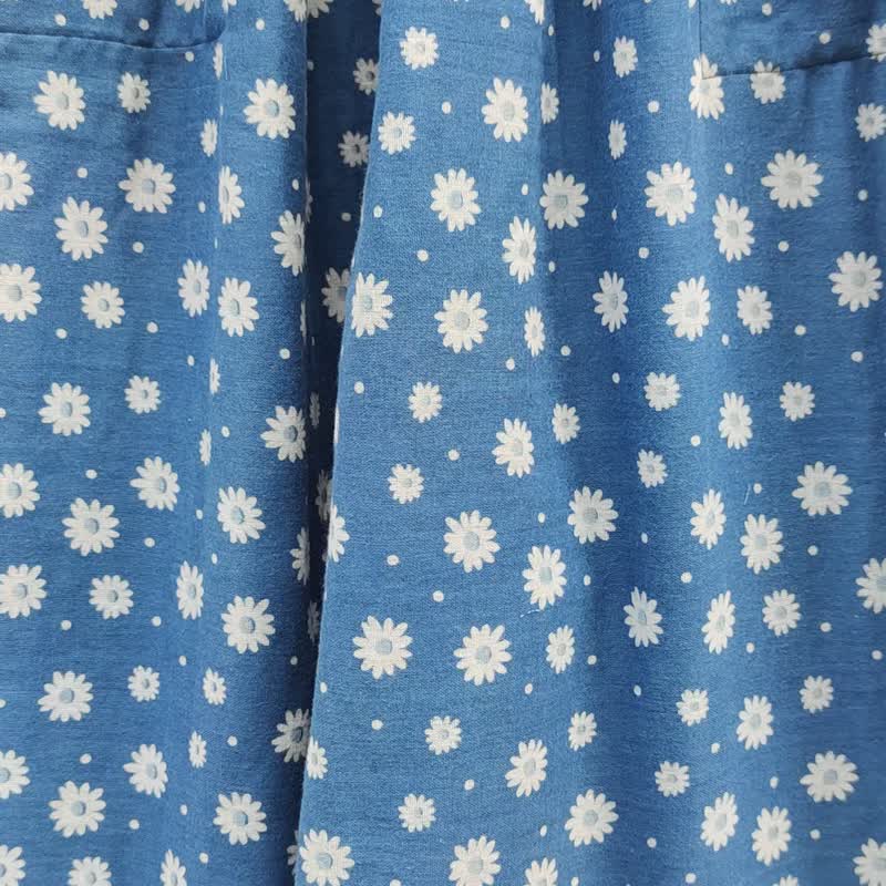 Printed Daisy Wide Leg Pants - 男士长裤 - 棉．麻 蓝色