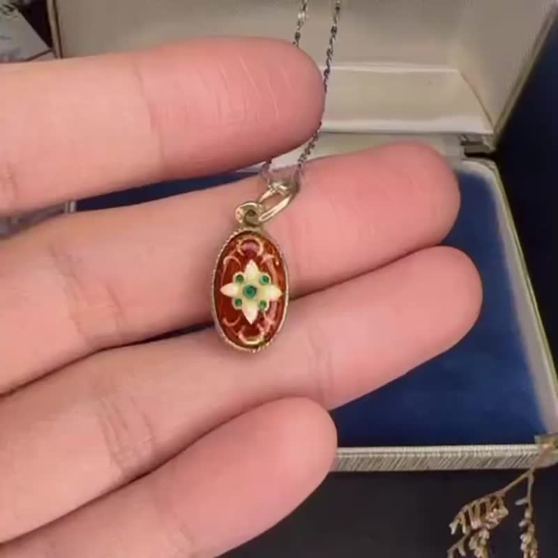 典藏古董 法国百年古董- 布蕾丝工艺珐琅 French enamel bressan - 项链 - 珐琅 红色