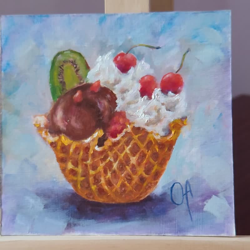 原创油画篮子里的冰淇淋糖果食物甜点。 - 海报/装饰画/版画 - 纸 橘色