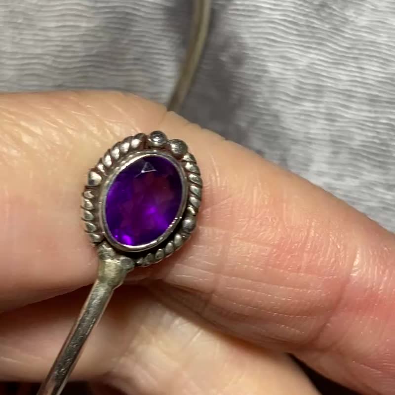 天然 紫水晶 手环 尼泊尔 手工制 925纯银 - 手链/手环 - 水晶 紫色