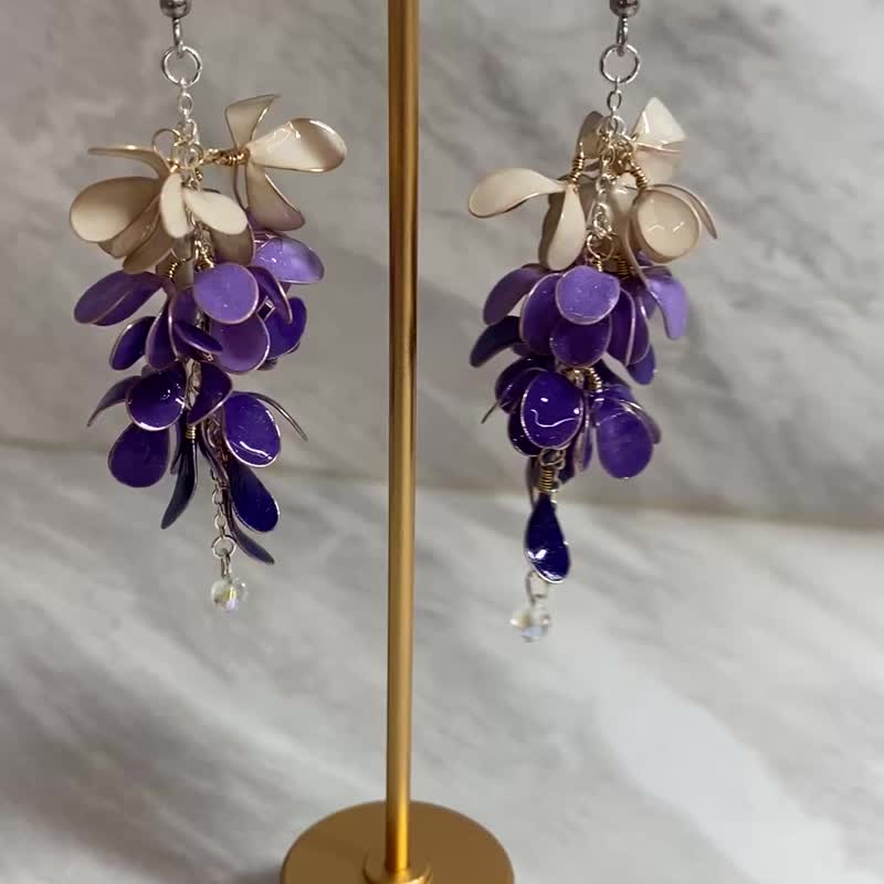 Jocelyn 水晶花饰品-紫藤花耳环-紫/造花液/树脂花/滴胶/耳饰/花 - 金工/饰品 - 树脂 紫色