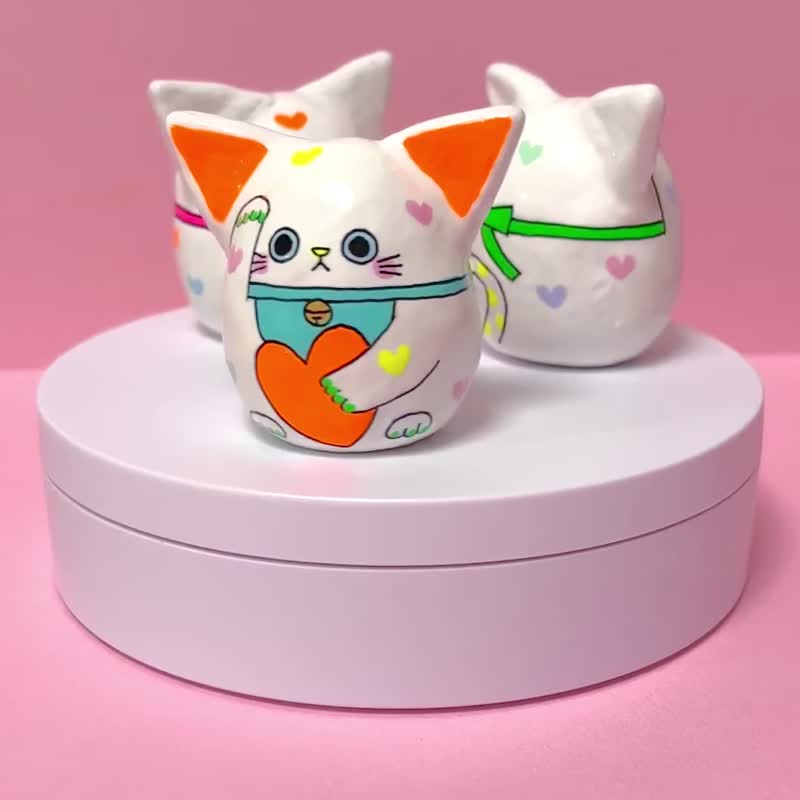 招财猫【大】黄色的耳朵 爱心 - 摆饰 - 粘土 黄色