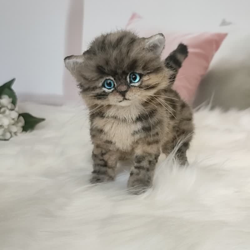 逼真小猫艺术娃娃 OOAK 人造毛绒动物毛绒玩具 - 玩偶/公仔 - 其他材质 灰色