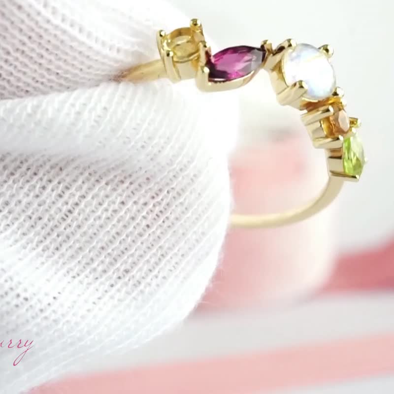 Natural gemstone band ring ,Silver 925 with gold plated, - 戒指 - 纯银 多色