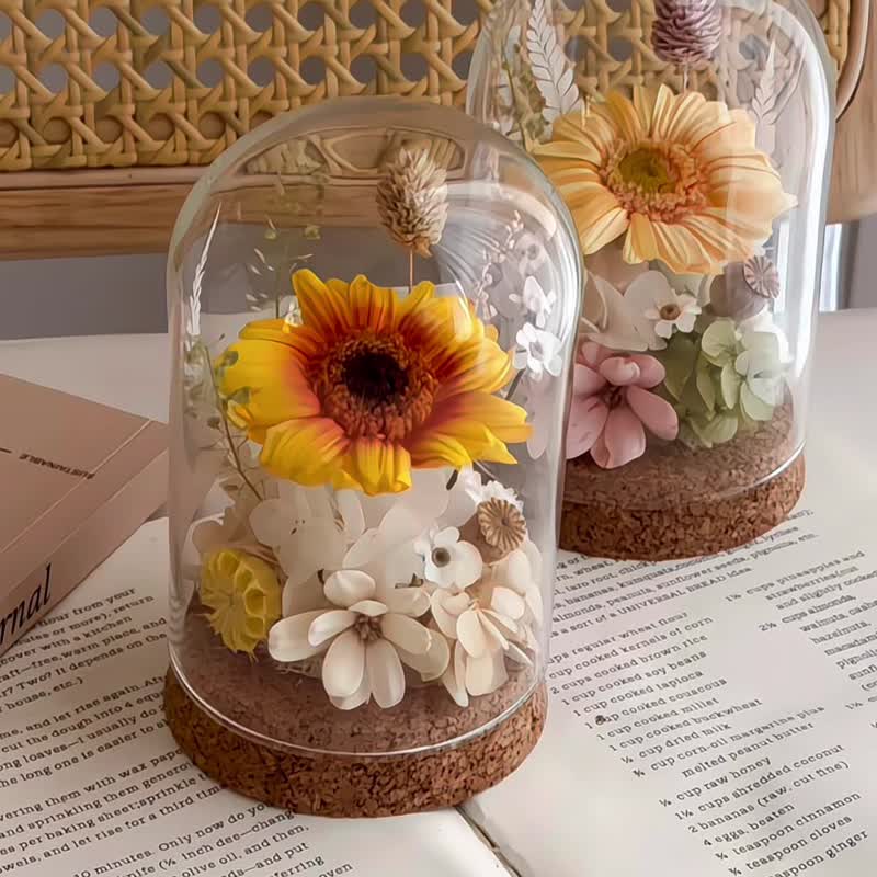 永生太阳花玻璃罩摆饰 永生花桌花 礼物首选 - 干燥花/捧花 - 植物．花 橘色