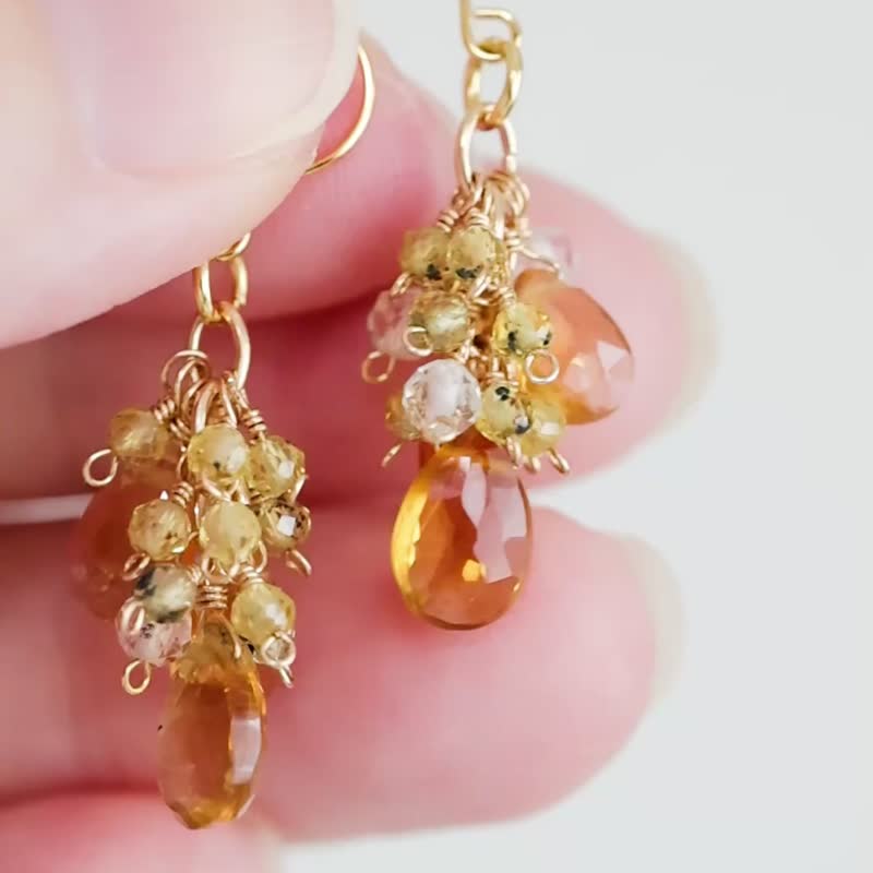 黄水晶 白水晶 蓝宝石 耳环 - 耳环/耳夹 - 石头 黄色
