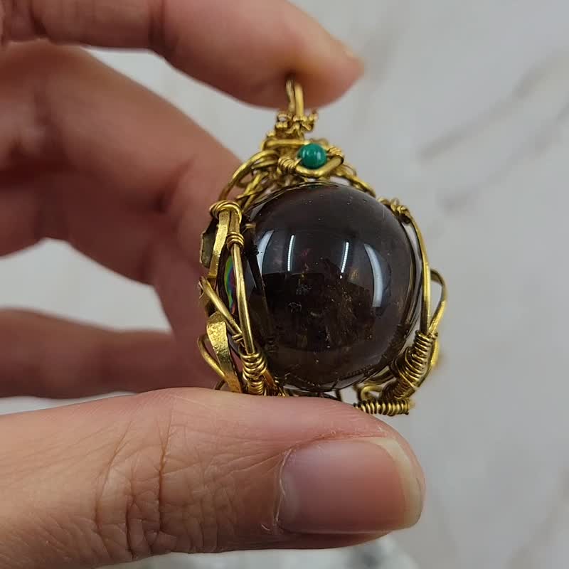 维多利亚风格 黄铜 手工绕线 可转动 茶晶球 长颈链 - 项链 - 铜/黄铜 