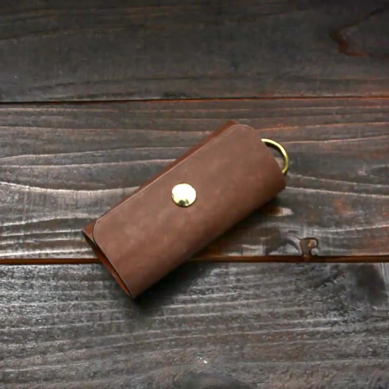 【意大利皮革】钥匙圈 深棕色 - 钥匙链/钥匙包 - 真皮 咖啡色