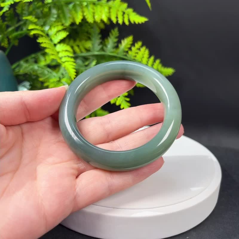 稀有和田玉蓝晴水手镯 55MM 老料蓝调渐变绿手环 附证书 油润细腻 - 手链/手环 - 玉石 