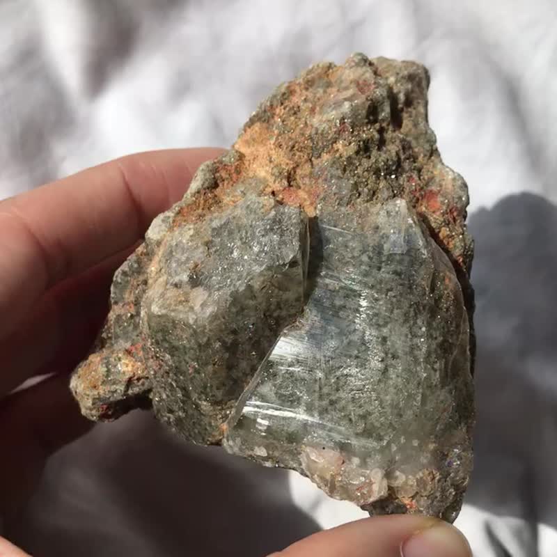 喜马拉雅山 绿幽灵带阿卡西线水晶簇 天然幽灵水晶 摆设 水晶原矿 - 其他 - 水晶 绿色