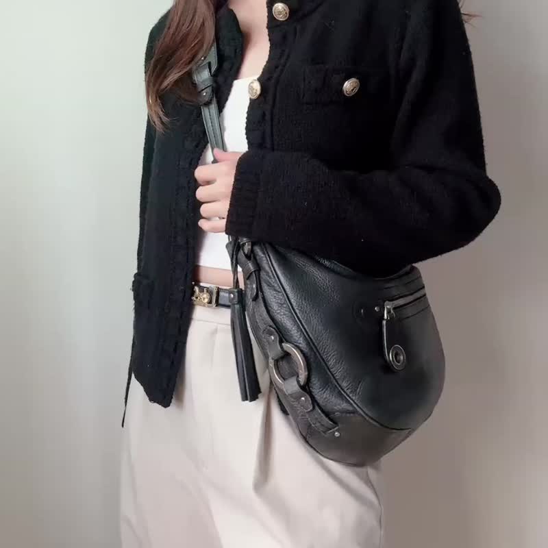 中古美品 Bally 腰果形手袋 腰包 真皮牛革 中性 斜背包 腋下 - 侧背包/斜挎包 - 真皮 黑色