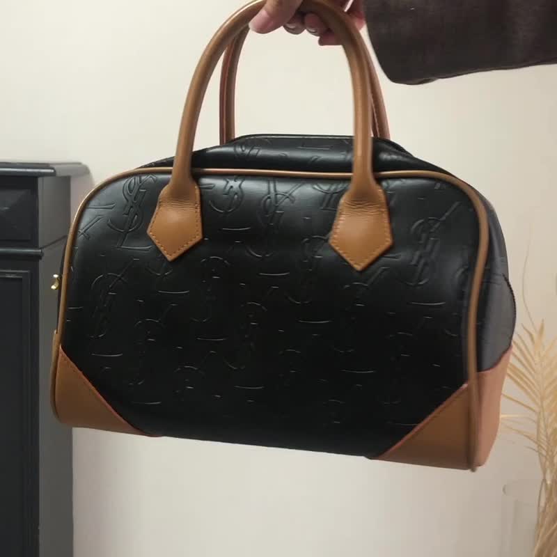 【日本直送，名牌二手包装】Yves Saint Laurent 手袋黑驼色 YSL Charm PVC Mini Boston ah3xfp - 手提包/手提袋 - 防水材质 黑色