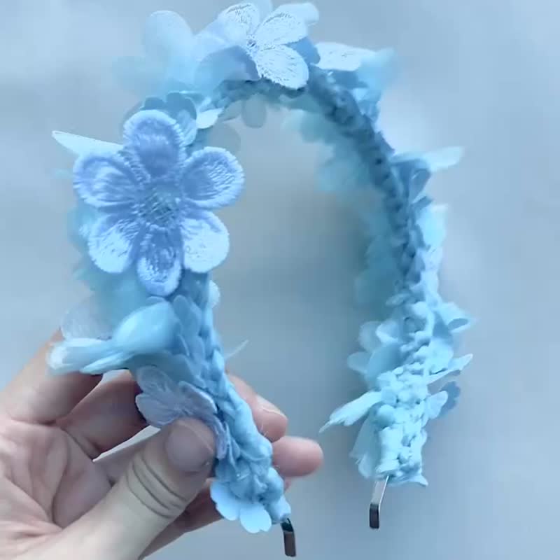 蓝色系 立体 花型  头箍【哑光 磨毛 编织】 - 发饰 - 其他人造纤维 蓝色