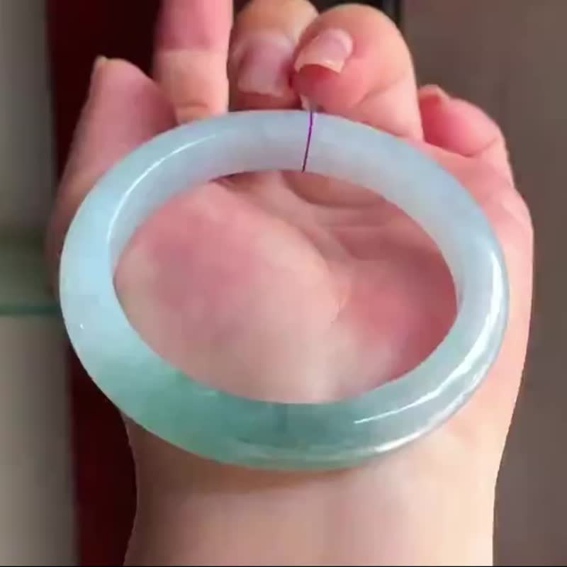 冰种翡翠天然翡翠玉镯A玉手镯 玉鈪 • 糯冰种蓝绿半山水翡翠福镯 - 手链/手环 - 玉石 蓝色