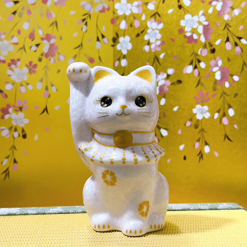 【桃华聚财】日本清水烧招财猫 | 花结晶桃 - 亿万両 - 摆饰 - 瓷 粉红色