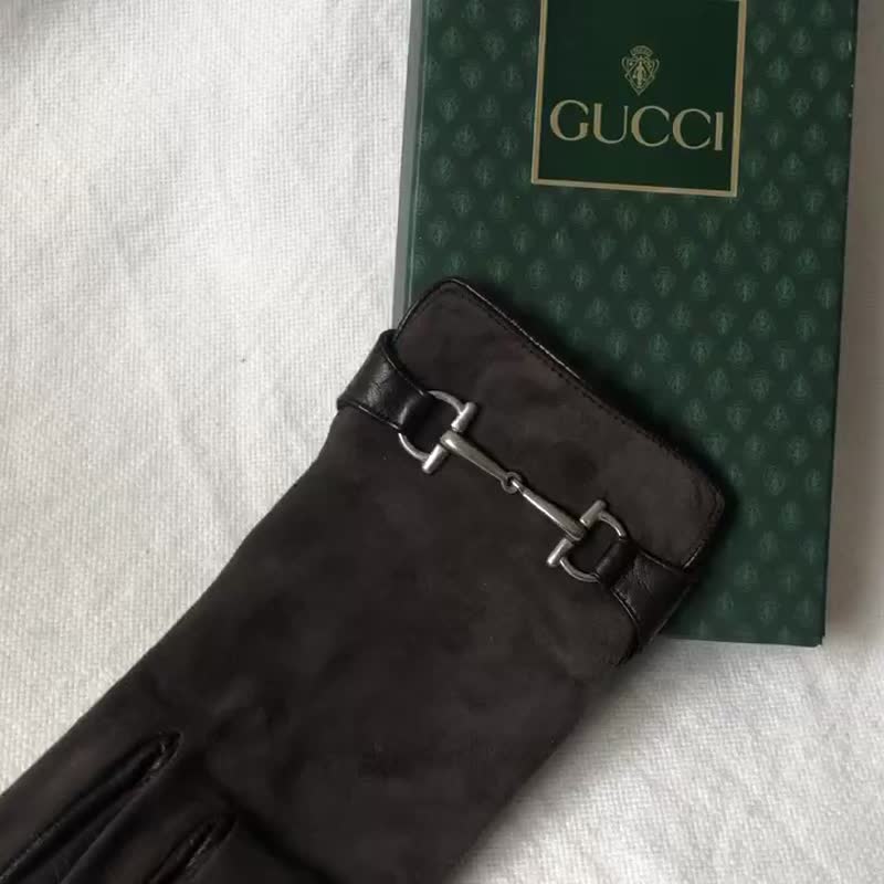 FOAK古着 Gucci深棕羊皮马衔扣古董手套 - 手套 - 真皮 