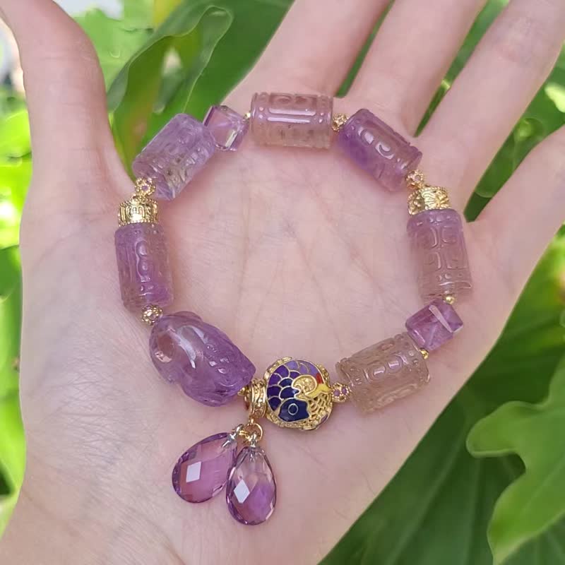 顶级紫黄晶 回纹 獬豸 鱼跃龙门 六字 智慧招财 手链 单品 礼物 - 手链/手环 - 宝石 紫色