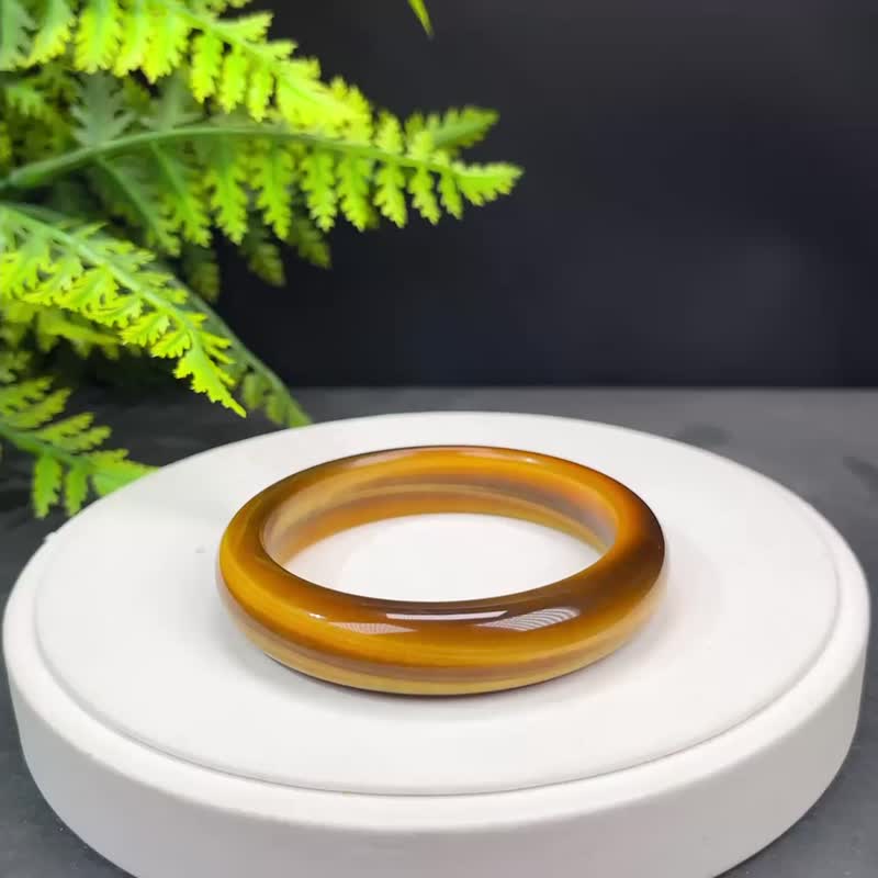 高品质 金虎眼石手镯 58MM 玉化猫眼聚宝盆一线天 解压招财平安 - 手链/手环 - 宝石 金色