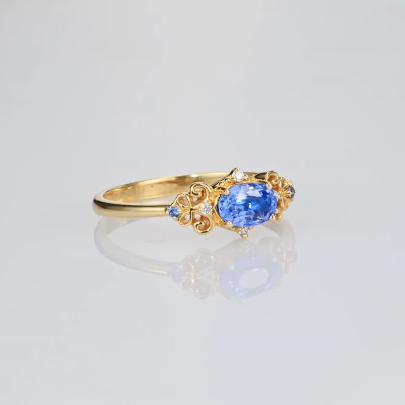 月光咏叹调刚玉钻石天然石天然宝石18K金宫廷风公主风蓝宝石戒指 - 戒指 - 宝石 蓝色