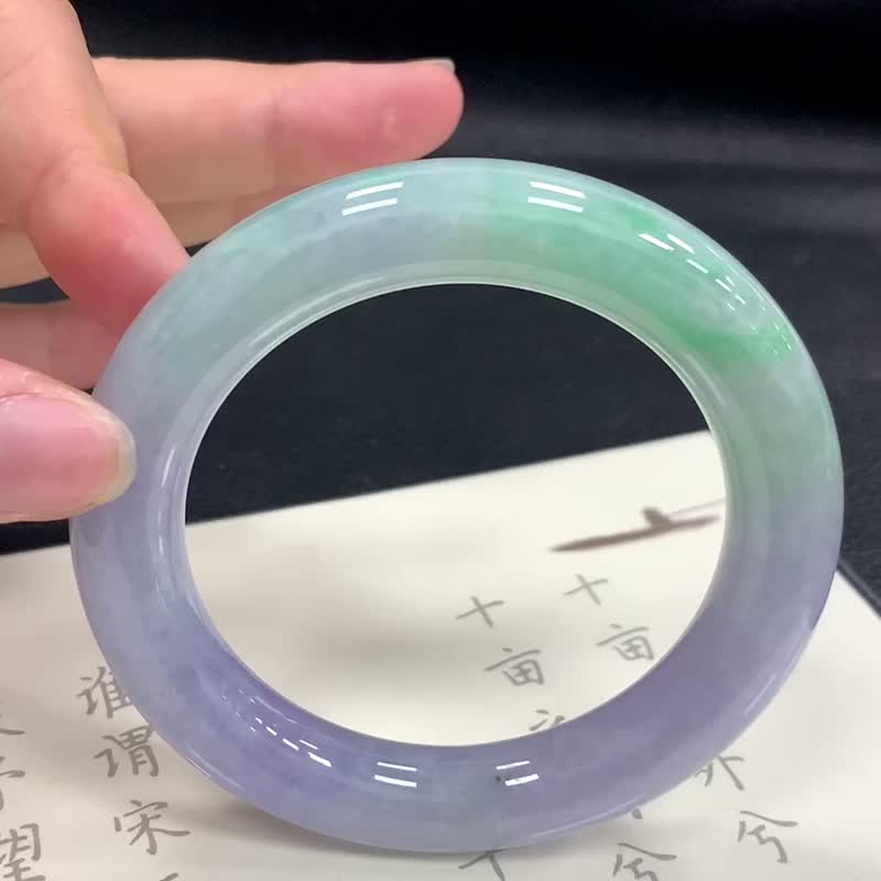 天然翡翠玉镯 A玉手镯玉鈪 • 春带彩翡翠圆镯 - 手链/手环 - 玉石 紫色
