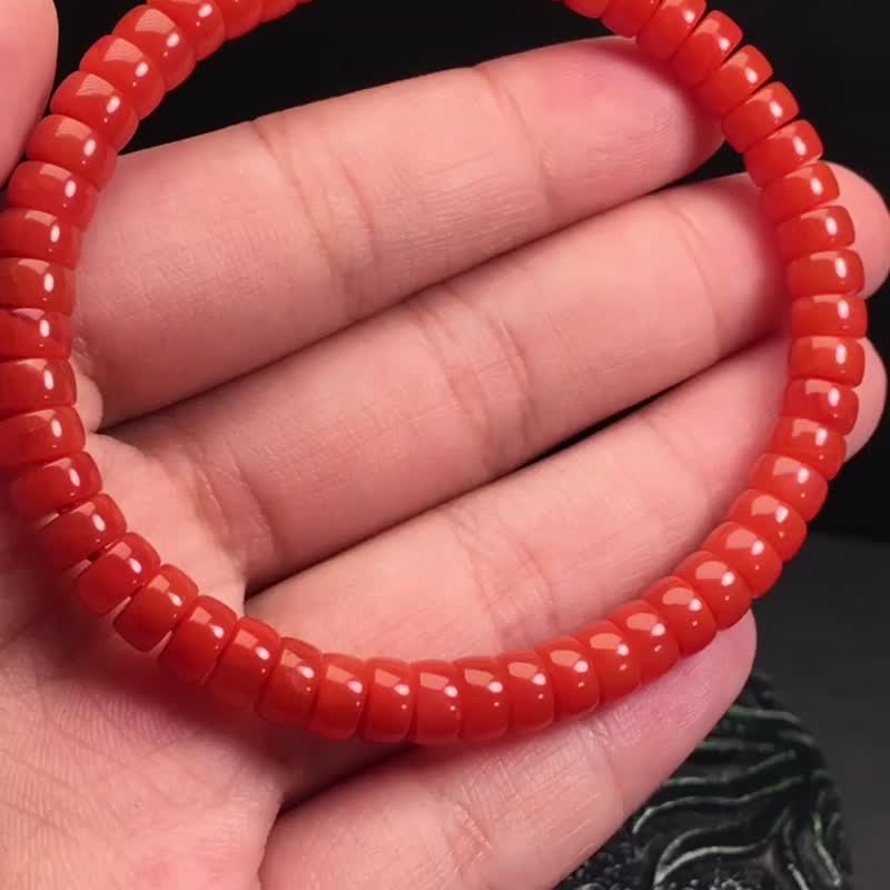 精品南红满色满肉柿子红药片单圈手链 颜色红润 晶体干净 - 手链/手环 - 水晶 