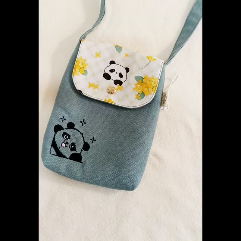 绣花包/手机包/可爱猫熊包/小物包/轻便包/散步包 - 手提包/手提袋 - 棉．麻 