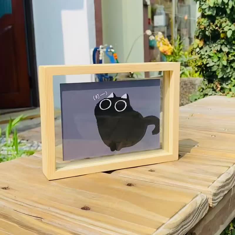 【 松木玻璃双面相框】似颜绘、感谢纪念小卡 - 画框/相框 - 木头 卡其色