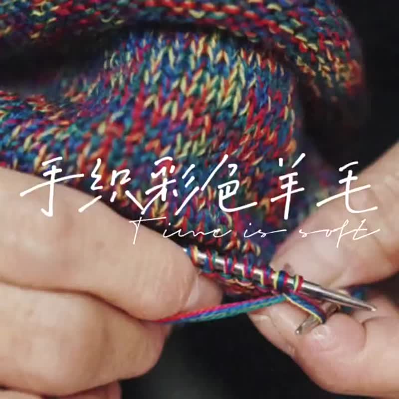 藍色和彩色毛線手工織 純羊毛 卷邊發帶 可做保暖脖套 - 发带/发箍 - 羊毛 蓝色