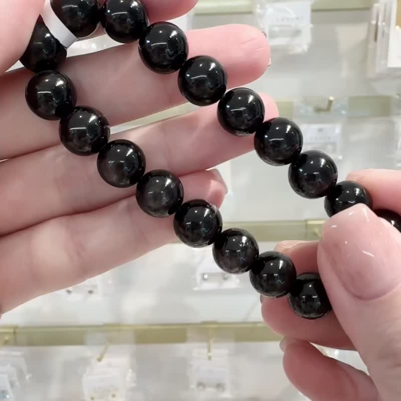最高级别高光金运石紫苏辉石10mm37.48g吸引财富财运能量偏财 - 手链/手环 - 水晶 黑色