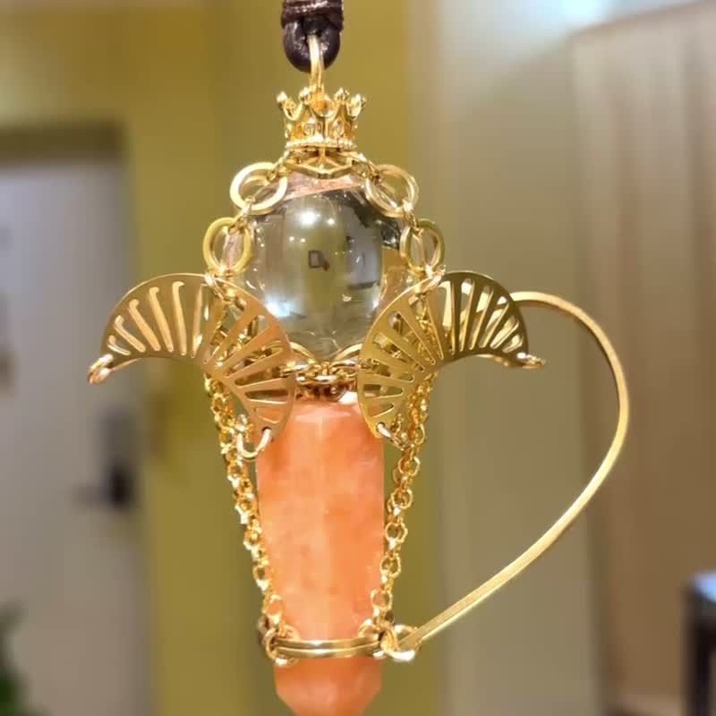 一图一物 太阳石 白水晶 灵摆项链 挂袋 能量水晶装饰 魔法棒项链 - 项链 - 铜/黄铜 橘色