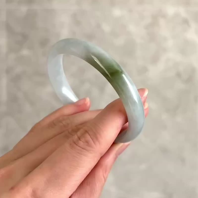 天然翡翠 缅甸 A玉 玉镯 • 粉彩蓝兔毛翡翠福镯 - 手链/手环 - 玉石 蓝色