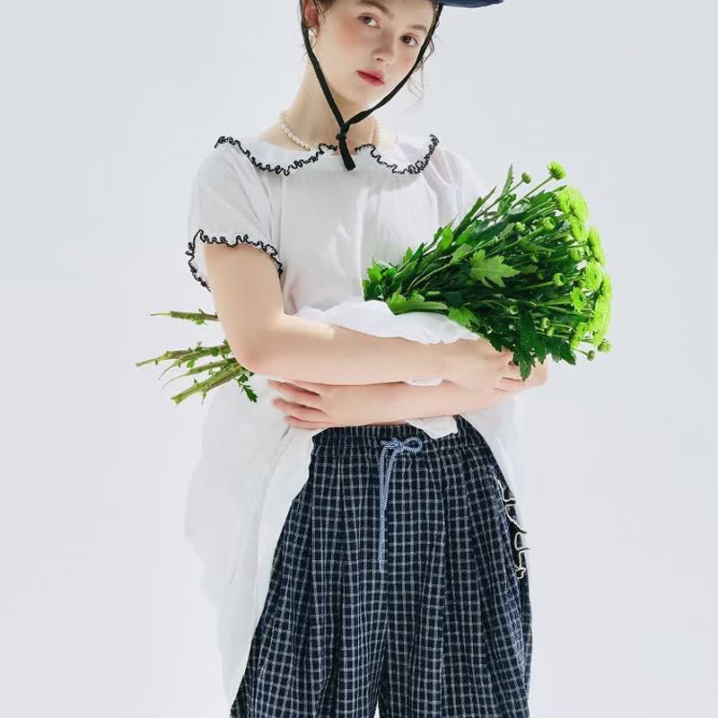 花边娃娃领白色棉裙 / 连身裙 - 洋装/连衣裙 - 棉．麻 白色