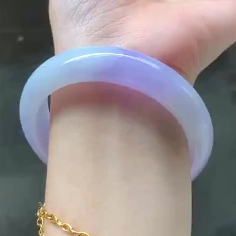 冰种翡翠天然翡翠玉镯A玉手镯 玉鈪 • 糯冰种粉紫蓝翡翠福镯 - 手链/手环 - 玉石 紫色