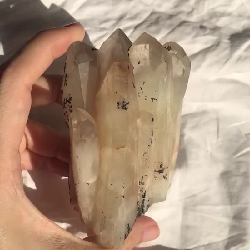 巴西天然黄水晶 黄晶 五指山 黑梅花火山泥 原石水晶  盆景 - 摆饰 - 水晶 黄色