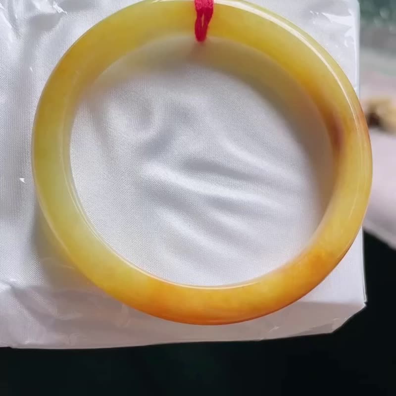 冰种 天然翡翠 缅甸 A玉 玉镯 • 冰种蜜糖黄翡翠圆镯 - 手链/手环 - 玉石 黄色