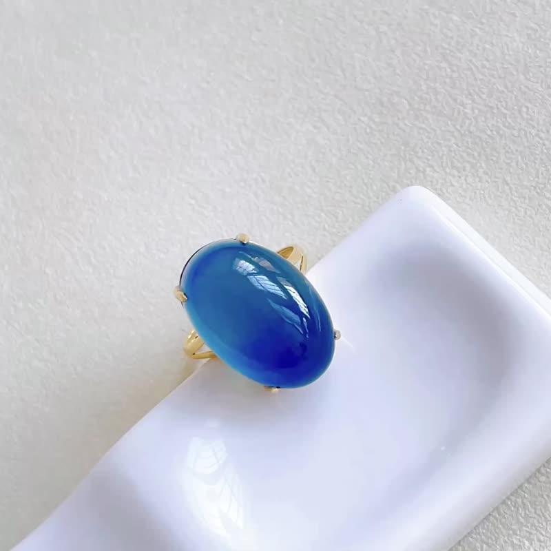 18K金厚金海水蓝宝戒指 - 戒指 - 贵金属 蓝色