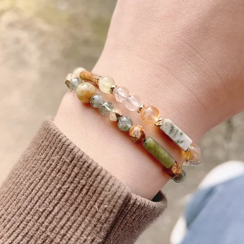 开运套组 春釉点金X龙转玉柱 水晶手链套组 - 手链/手环 - 水晶 绿色