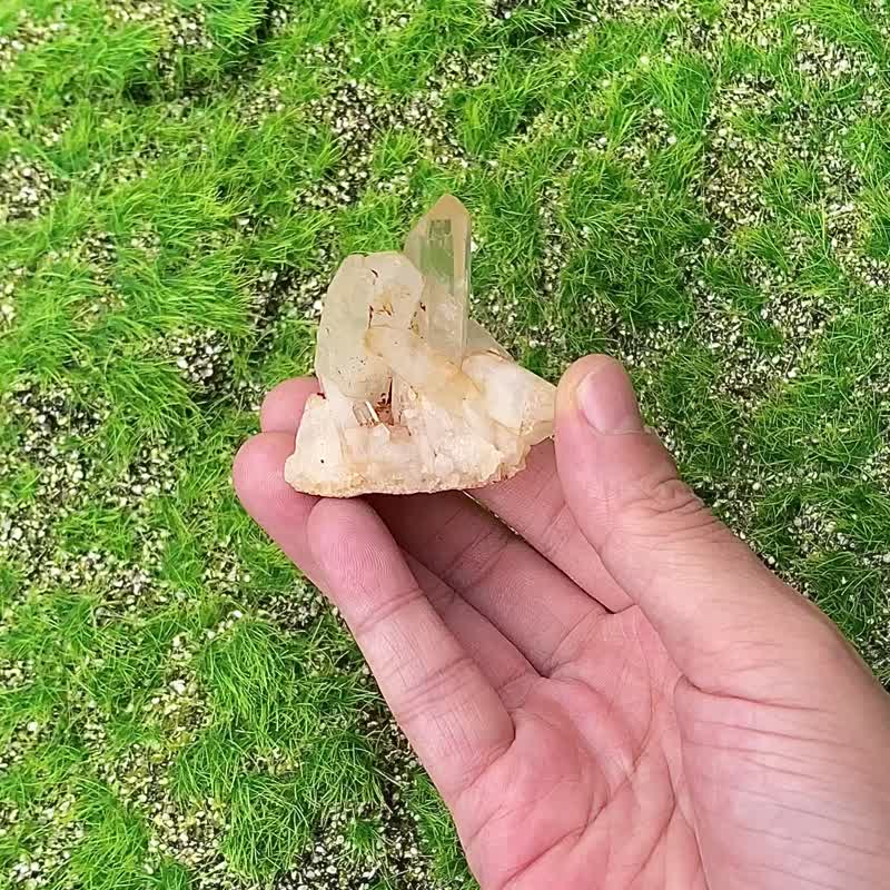 天然原矿招财黄 黄皮小白水晶簇 白水晶 疗愈 开运 消磁净化 - 摆饰 - 水晶 白色