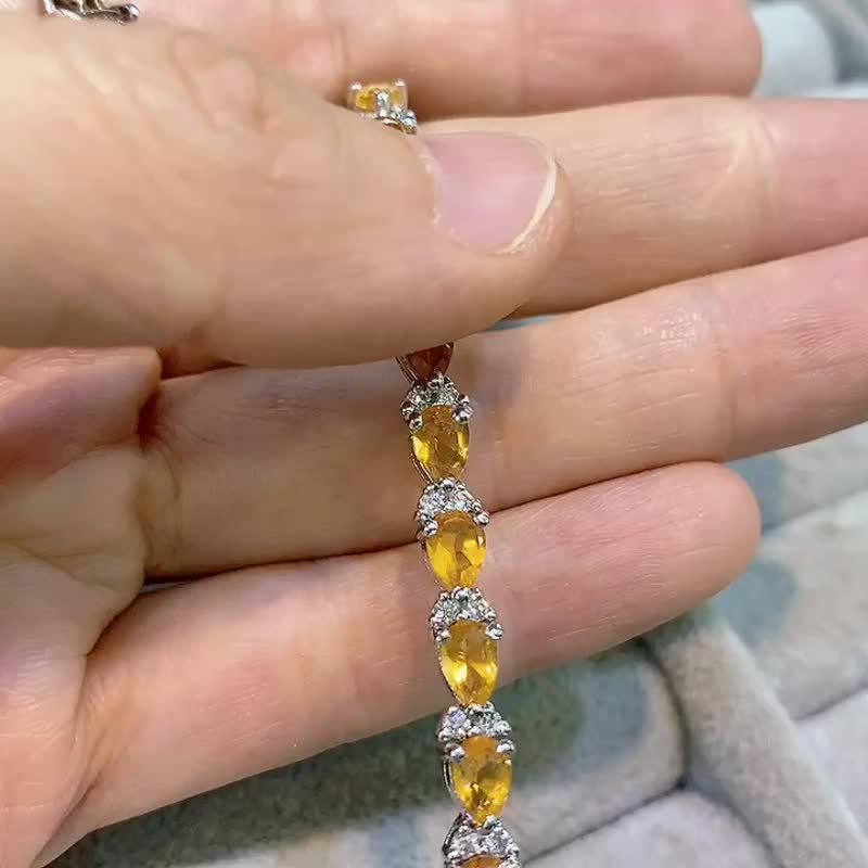 天然 黄水晶 手链 印度制 925纯银 - 手链/手环 - 水晶 黄色